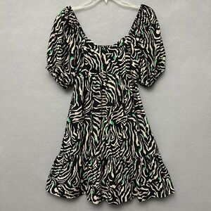 Nine West Dress Women's S Babydoll Sweetheart Puffed Sleeves Flowy Zebra Boho